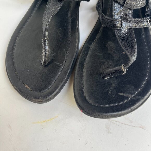 Mia Hyram Black Snakeskin Gladiator Triple Closure Thong Flat Sandals, Size 8.5 - Picture 3 of 7